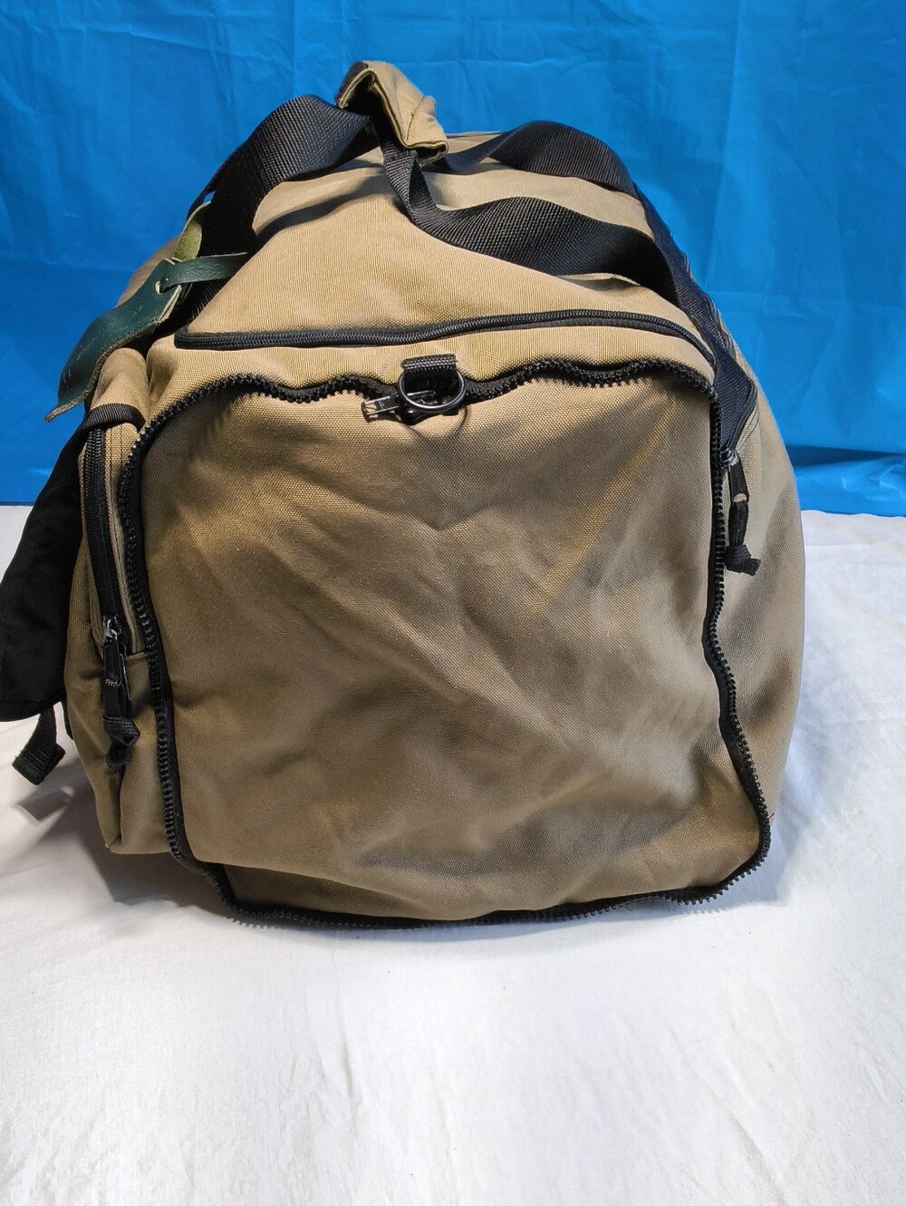 Vintage L.L. Bean Brown Canvas Duffle Bags Weekender Travel Gear Retro Blue Logo - Picture 16 of 16